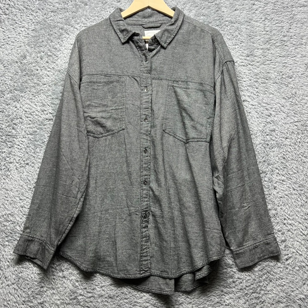 Aerie Shirt Womens XL Gray Anytime Fave Twill Button Up Long Sleeve Top